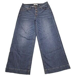 Harper Heritage Womens 29 High Rise Wide Leg Stretch Denim Blue Jeans Button Fly